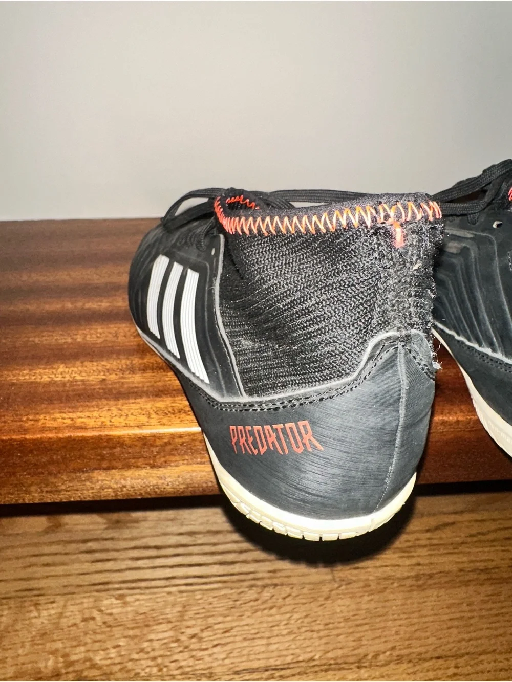 adidas Black White Indoor Soccer Shoes with Red Trim